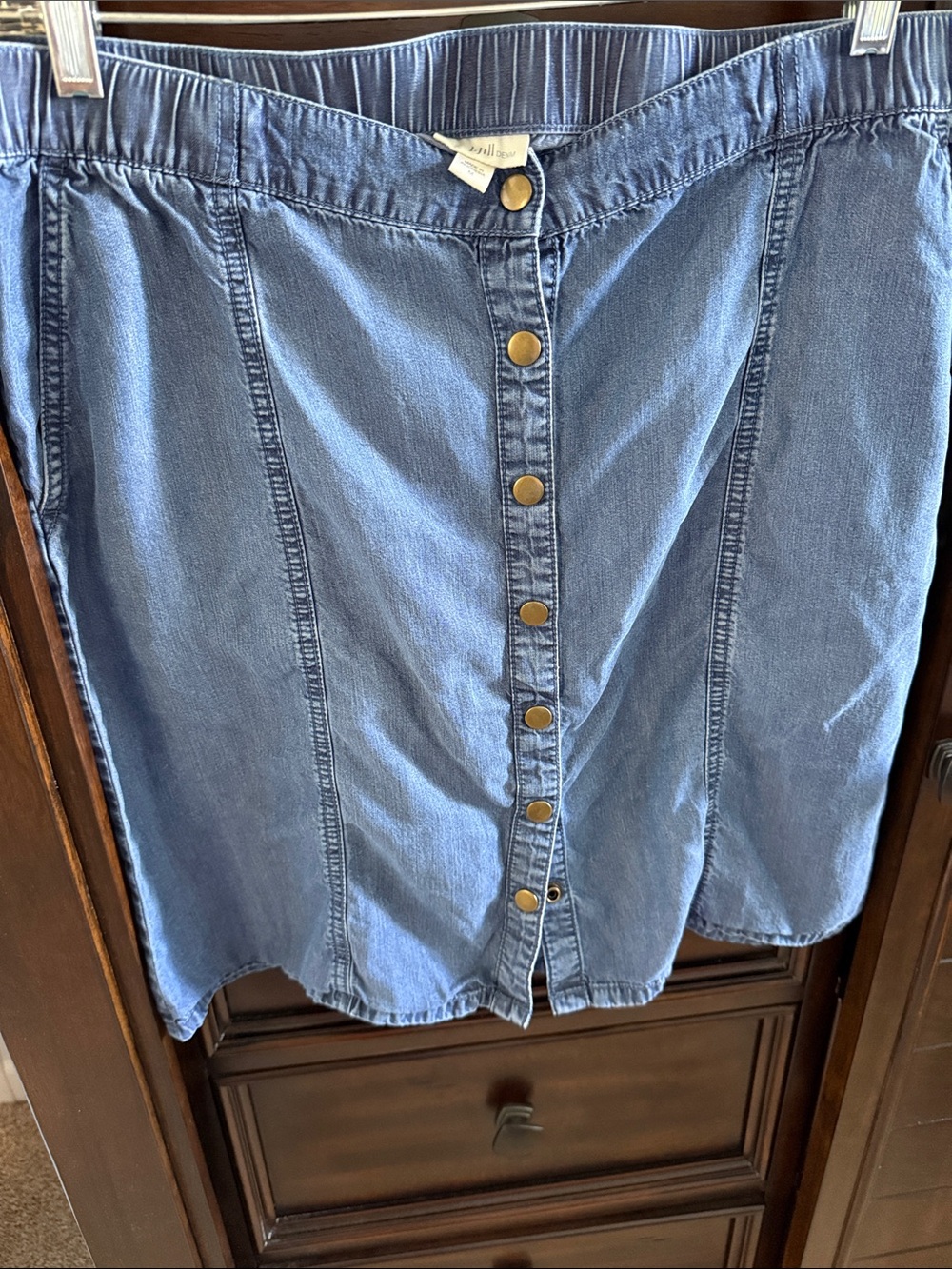 J. Jill Chambray Button-Front A-Line Skirt - Blue